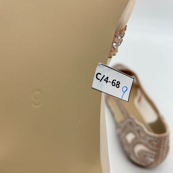 XYD Nude Pink Pointed Toe Rhinestone Mesh Flat - Picture 10 of 11